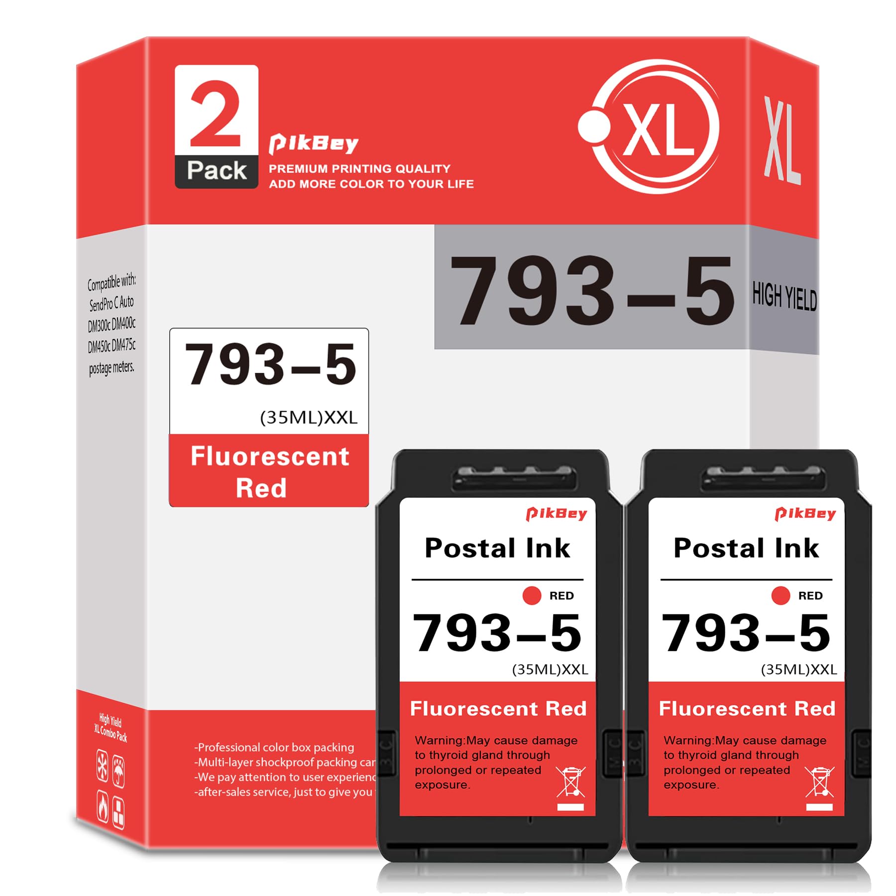 793-5 Red Ink Cartridge High Yield Set (2-Pack) Compatible 7935 Ink Cartridges Replacement for Pitney Bowes SendPro C Auto DM300c DM400c DM450c DM475c Postage Meters