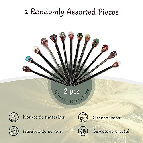 Miniatura 2 de Surtido al por mayor de piedras preciosas curativas naturales con cuentas Chonta de madera para el pelo hecho a mano accesorio de moda a granel,