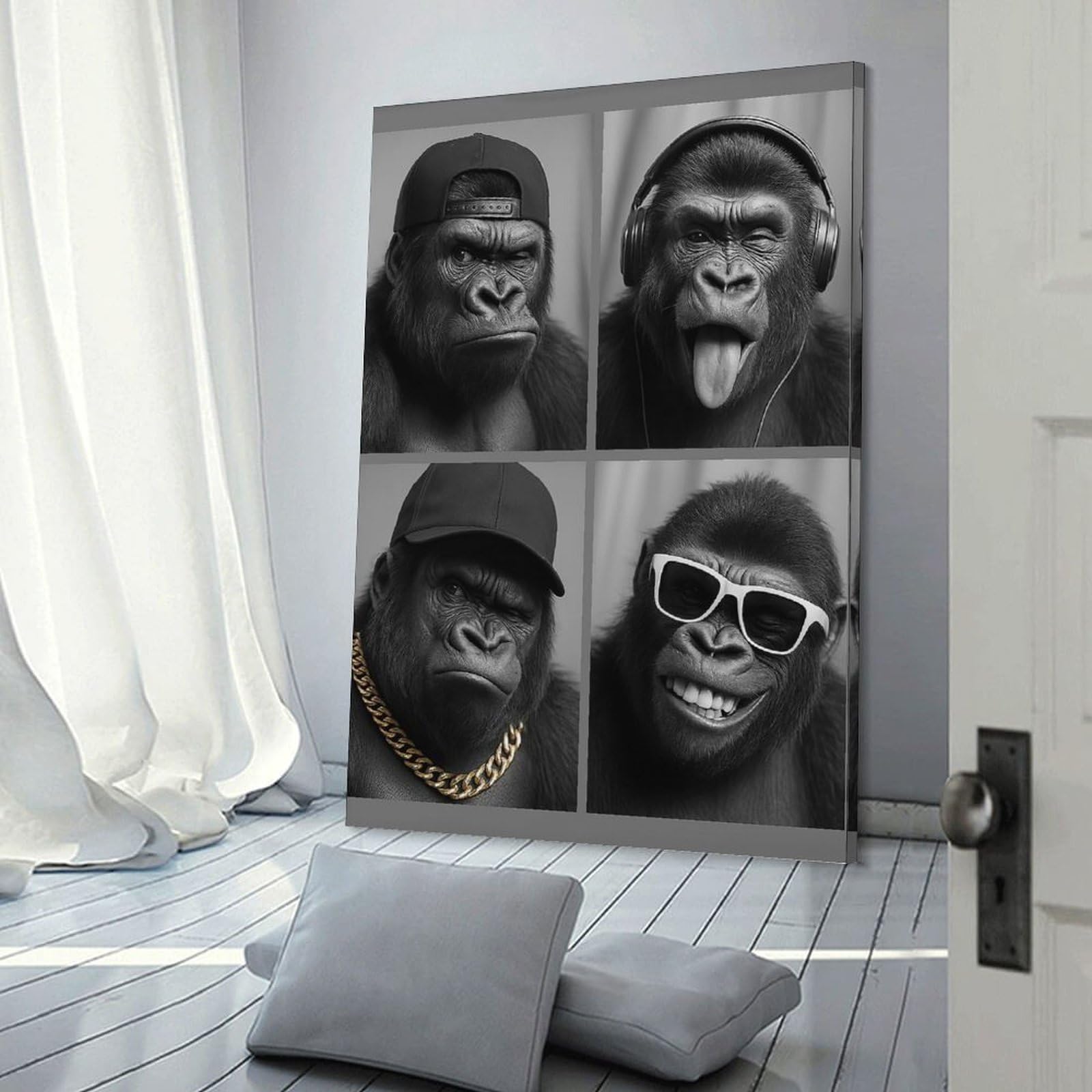 Junmoney Cool Gorillas Collage Wall Picture Print 20x30inch(50x75cm), for Home Office, Desk Area Or Studio, Home Office Artwork with Decorative Appeal