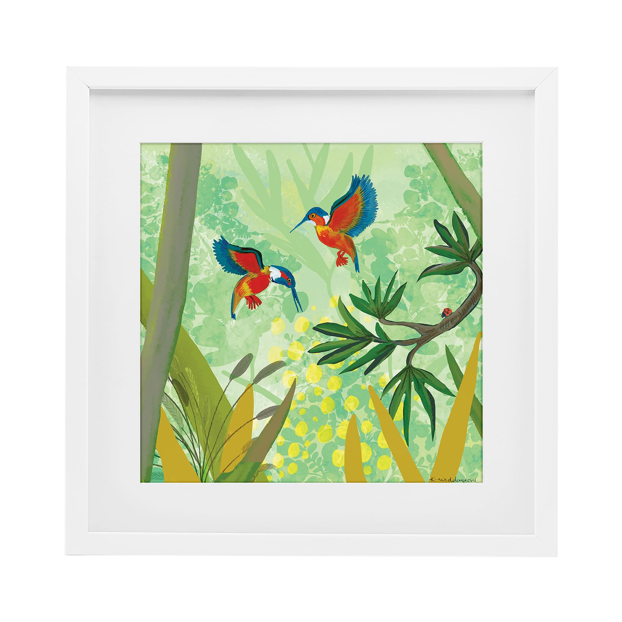 Stupell Industries Coastal White (Textured) 'Kingfishers In Jungle Branches'| Framed Print Under Glass