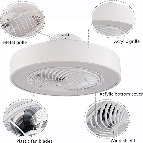 Miniatura 2 de Ventilador de techo cerrado de 22 pulgadas con luz LED de control remoto, 3 colores de luz regulables y velocidad de viento de 3 engranajes para
