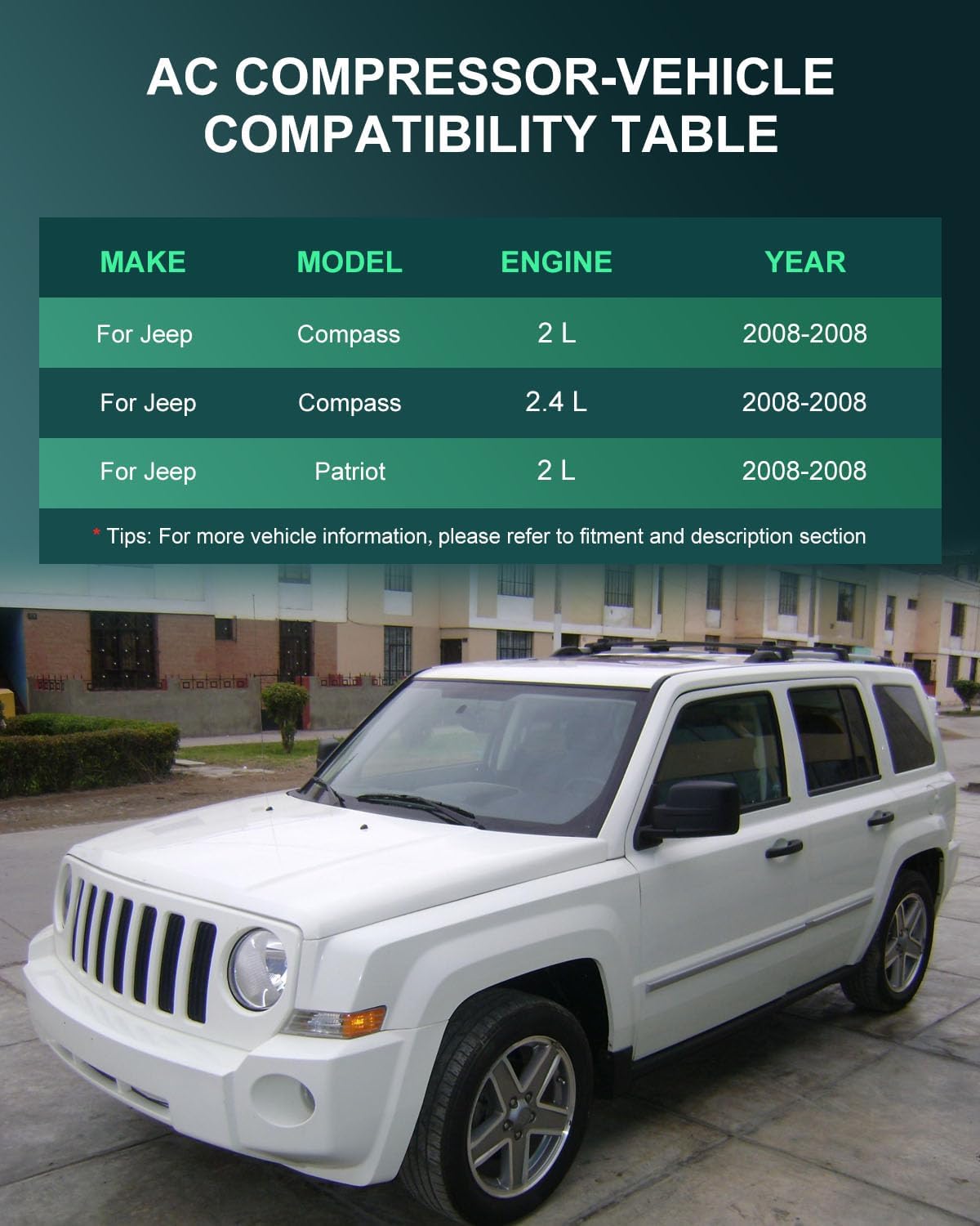 SCITOO AC Compressor for Dodge Caliber 1.8L 2.0L 2.4L for Jeep Compass 2.0L 2.4L for Patriot 2.0L 2.4L 2007-2008(55111555AA RL111555AA)