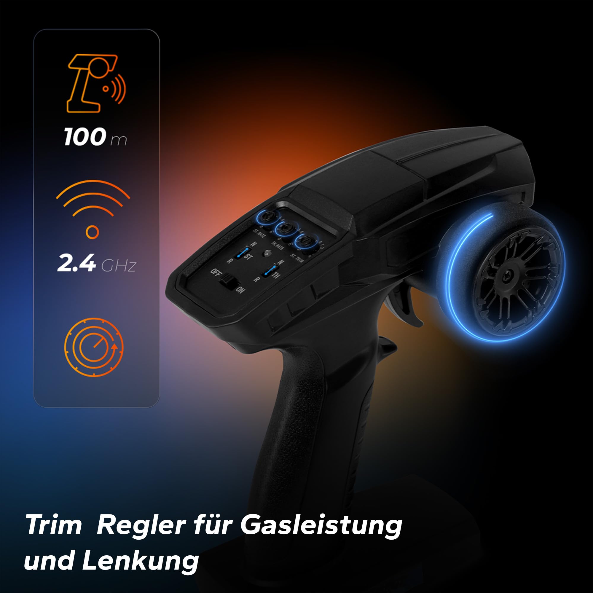 Overmax Hooligan RC Auto 1:10, 35 km/h 4WD, 100 m Reichweite, 2×1800 mAh Akku/40 Min, IPX5, 10 cm Reifen, LED, Metallantrieb | Akku/40 Min, IPX5, 10 cm Reifen, LED, Metallantrieb