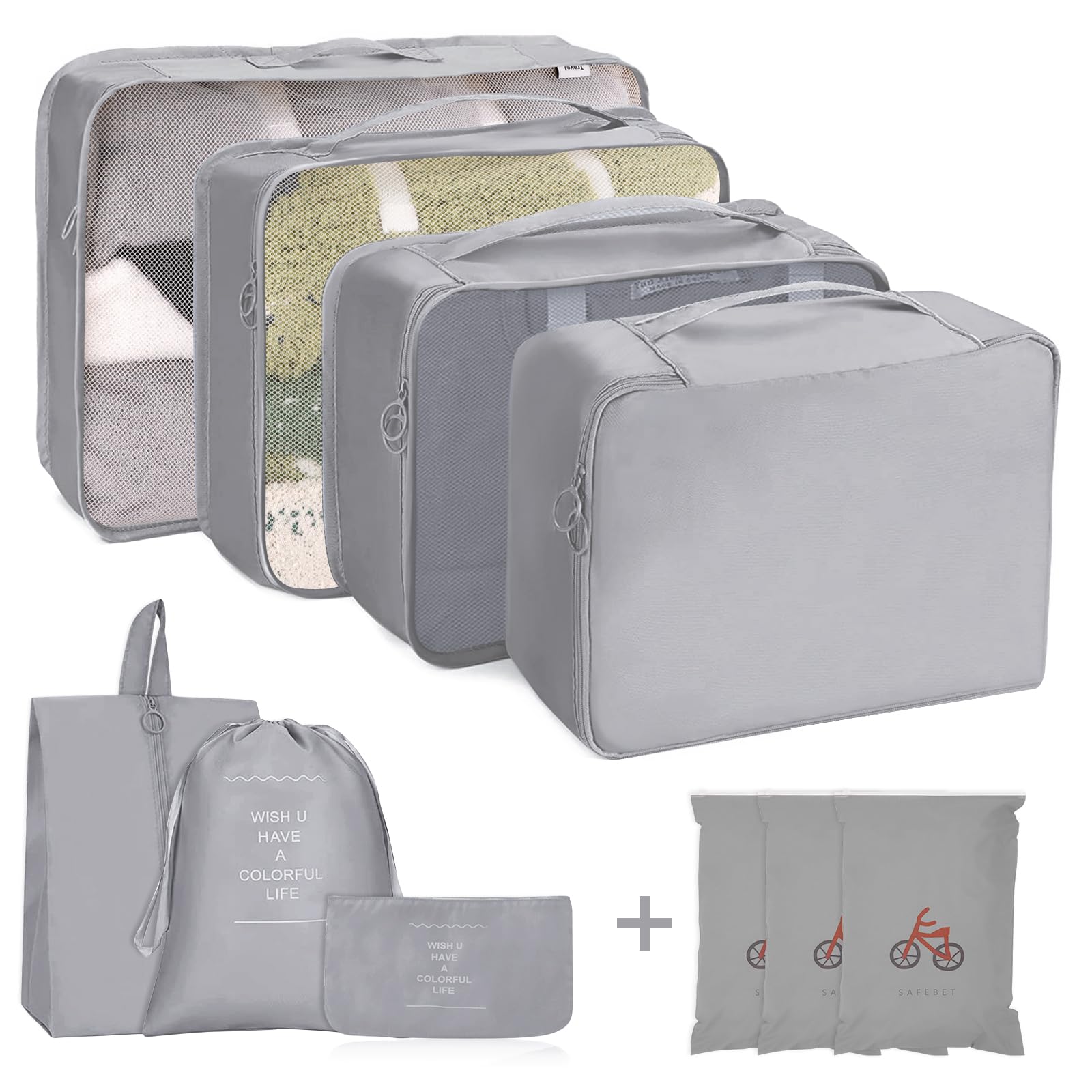 Organisateur Valise 10 Pièces - Sacs Compression, Sac à Chaussures, Pochettes - Gris - Pour Voyage, Valise Cabine