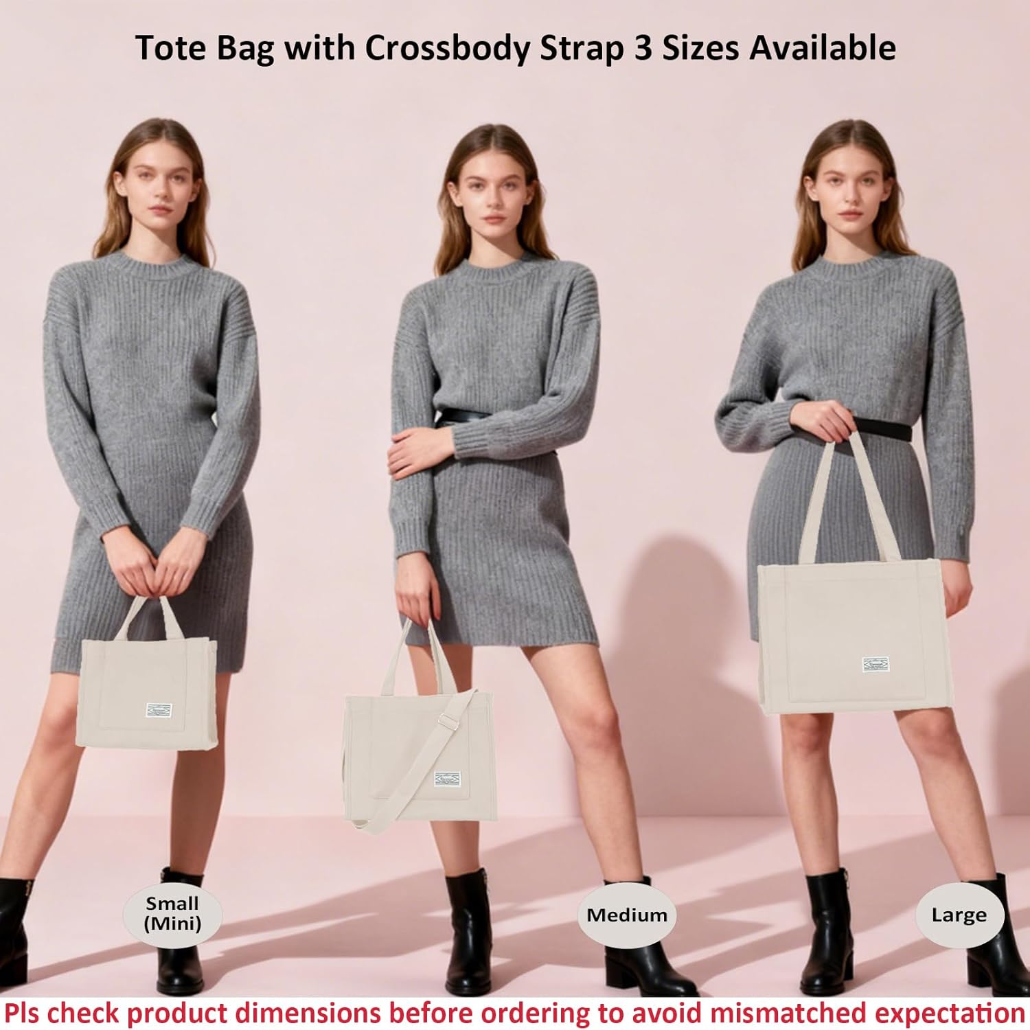 UERRUAM Corduroy Tote Bag for Women Work Crossbody Purse for Everyday,College,Travel,Lightweight Handbag Adjustable Strap - Image 2