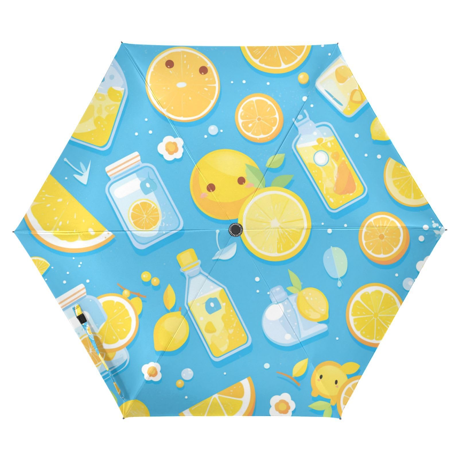 Cartoon Fruit Juice Summer Blue Rain Umbrella 39 Inch portable and lightweight auto open close umbrellas for rain large for Good for Car, Golf, and On-the-Go Outdoor Defence Accessories lluvia