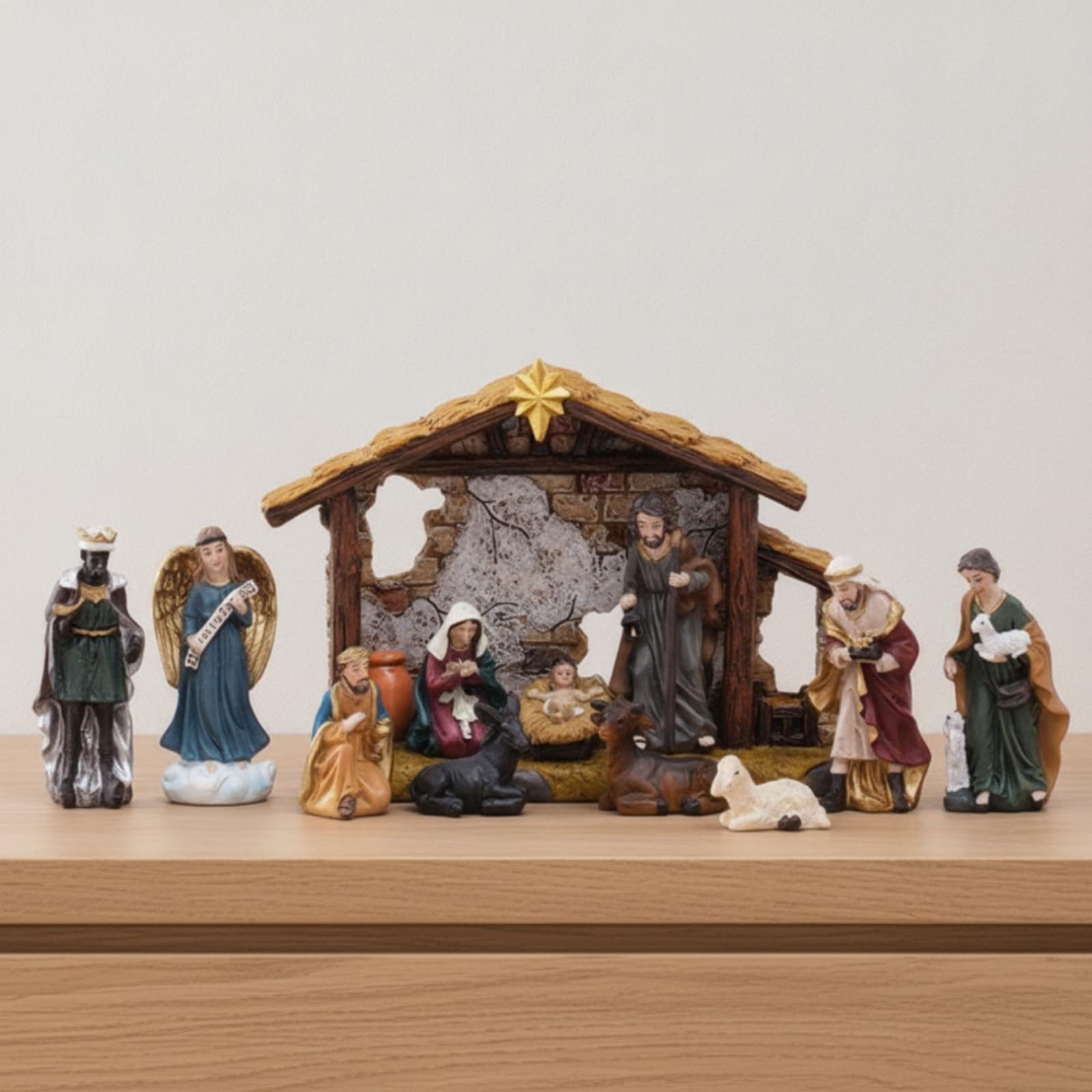 Crèche Noël avec Étable Traditionnelle Crèche Noël Compacte Étable la Nativité pour Cheminée