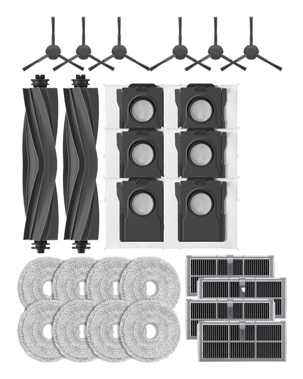 CFCMZTZPED Replacement Parts for Dreame X30 Ultra/L10s Pro Ht/L10s Gen2/D30/L40s CE/for Mova E30 2 Main Brush,6 Bags,8 Mop,4 HEPA6 side brushes