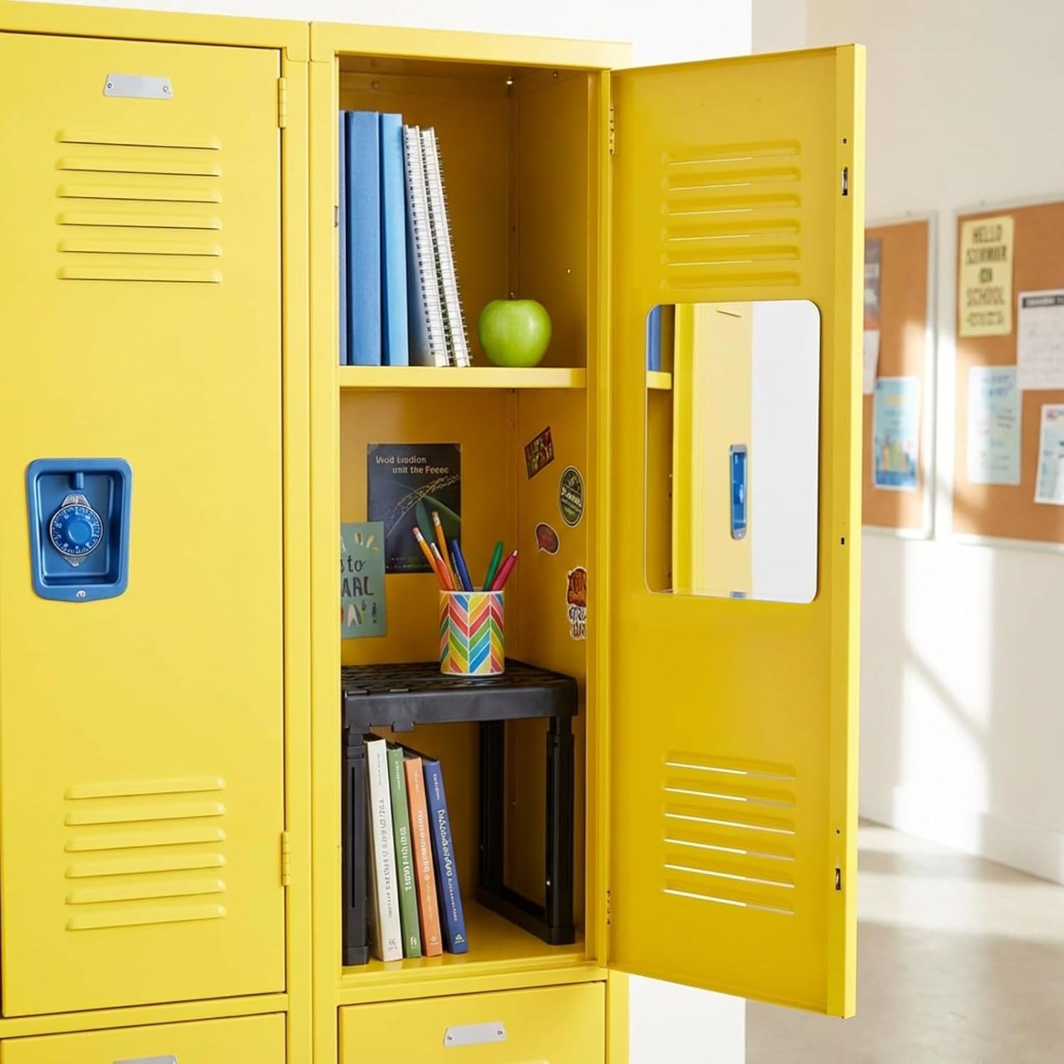 3 Pcs Locker Organizer Accessories Kit - Magnetic Mirror Grooming Mirror Adjustable Locker Shelf All-in-one Organizer for Back to School Essentials Lockers Decoration Work