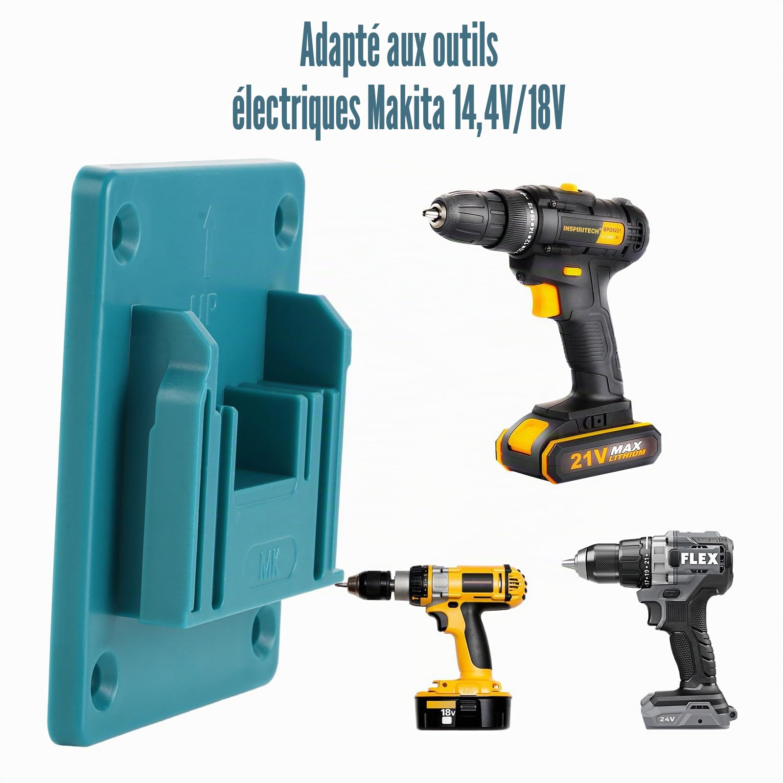 APACALI 12 Pièce Porte Outils Mural pour Makita 18 V, Support de Batterie pour Makita 18 V avec 48 Vis, Support de Machine pour Outils de perçage, bleu, 14,4-18 V
