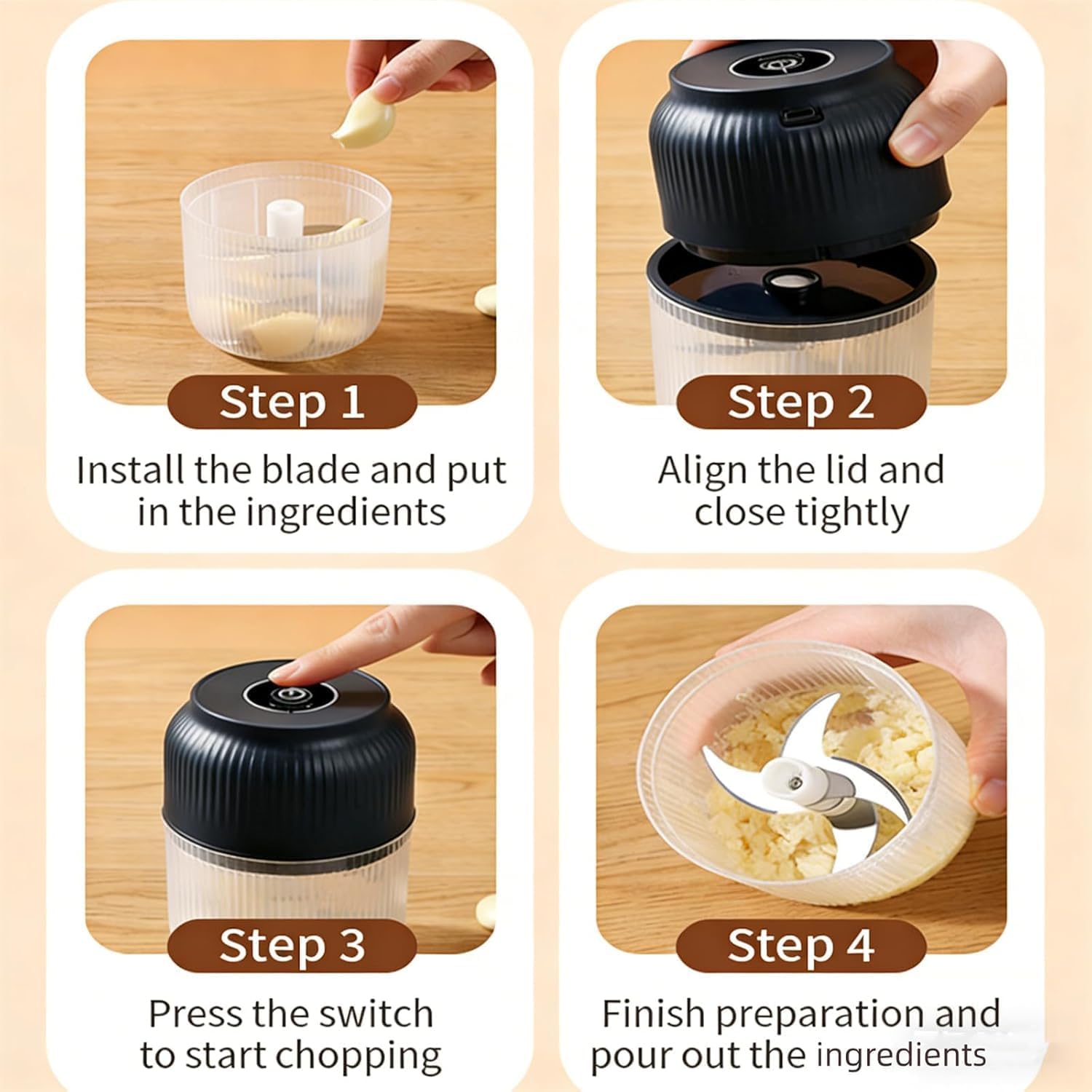 Electric Garlic Chopper, Mini Portable Veggie Cutter, Garlic Grinder Masher Onion Chopper, Quick & Compact, for Ginger, Chili, Fruit, Meat (White+Blue)