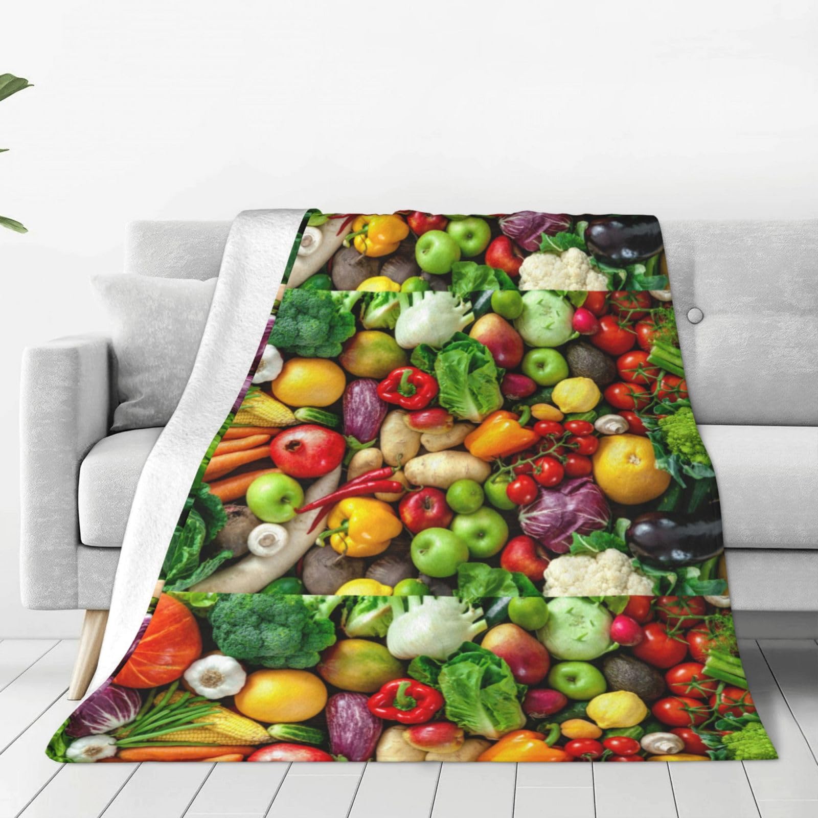 Couverture douce imprimée fruits légumes flanelle plaid lit salon