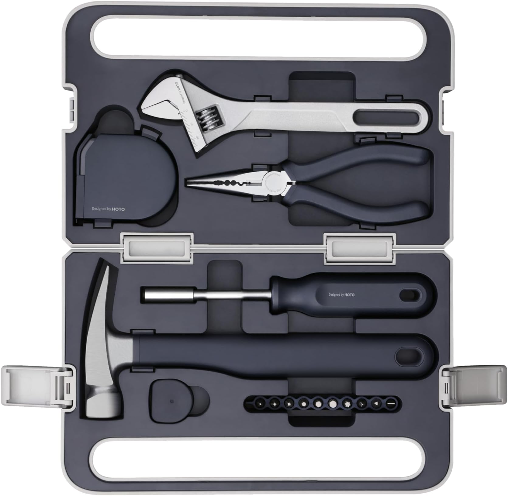 Manual Screwdriver Tool Kit, Hand Screwdriver Tool Kit, Includes Screwdriver/10 S2-Steel Bits/Spanner/Hammer/Plier/Tape Measure, Hidden Buckle Design