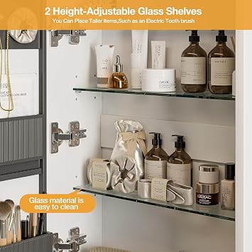 Bathroom Mirror Cabinets with Led Lights, 45 x 62cm Wall Mounted Medicine Led Mirror Cabinet, 3 Colors Anti Fog, Dimmer, with Adjustable Shelves, Touch Sensor and Vertical Backlight
