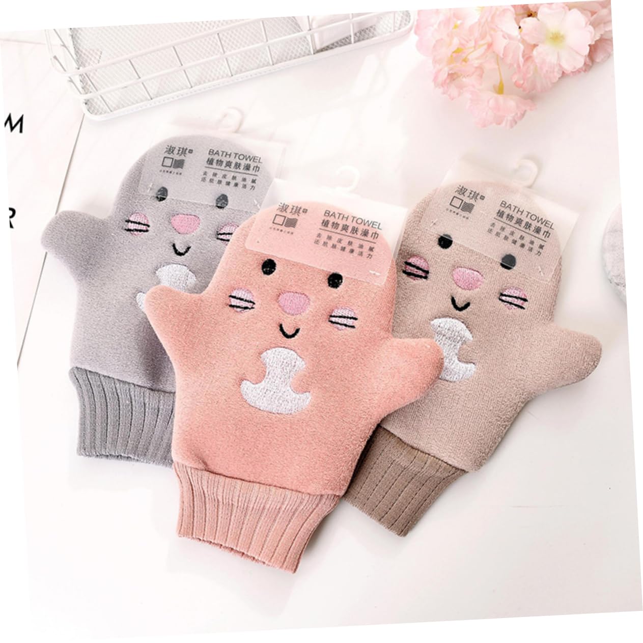 WOFASHPURET 3Pcs Cartoon Bath Glove Reusable Exfoliating Mitt for Gentle Skin Care Unisex Bathing Rubbing Glove for Smooth Skin for Adults