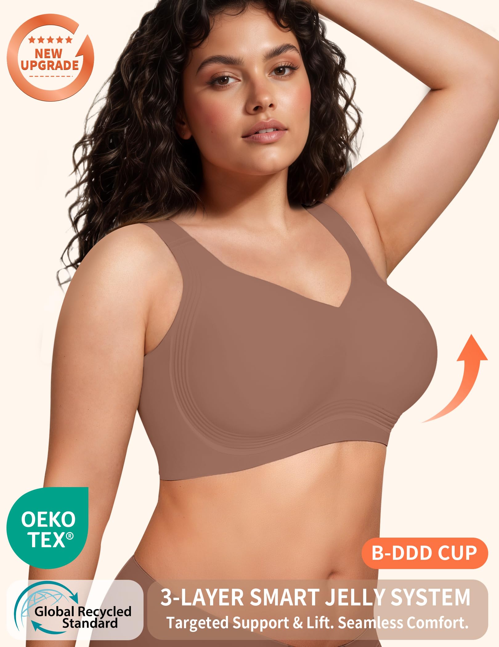 PoseFree Womens Seamless Wireless Supportive Bra Push Up Comfort Soft No Underwire Full Coverage T-Shirt Bra