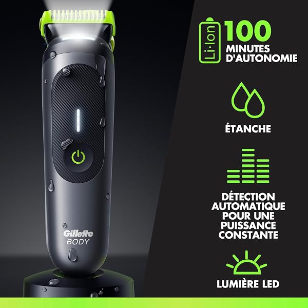 Gillette Labs Body + Intimate Tondeuse Homme i7, Tondeuse Corps et Zone Intime, Étanche, Dotée de la Technologie SkinFirst et de la Lumière LED pour Visibilité, 3 Sabots, Batterie Rechargeable Incluse - 5