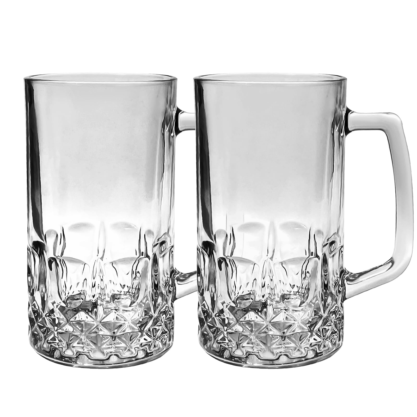 GATWOEST Large Beer Mug (20 oz, Set of 2) Crystal Glass German Mugs for Freezer, Durable Stein With Handles - Dishwasher and Freezer Safe, Gifts for Men
