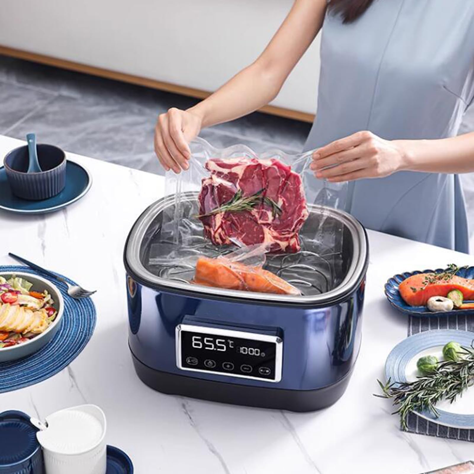 Sous-Vide-garer, Edelstahl-Vakuum-Sous-Vide-topf Mit Led-Touchscreen Und WiFi-App-steuerung, Temperaturregelung Von 40 bis 90 °c Und 24-stunden-intelligente-zeitschaltuhr, 3D-wasserzirkulator