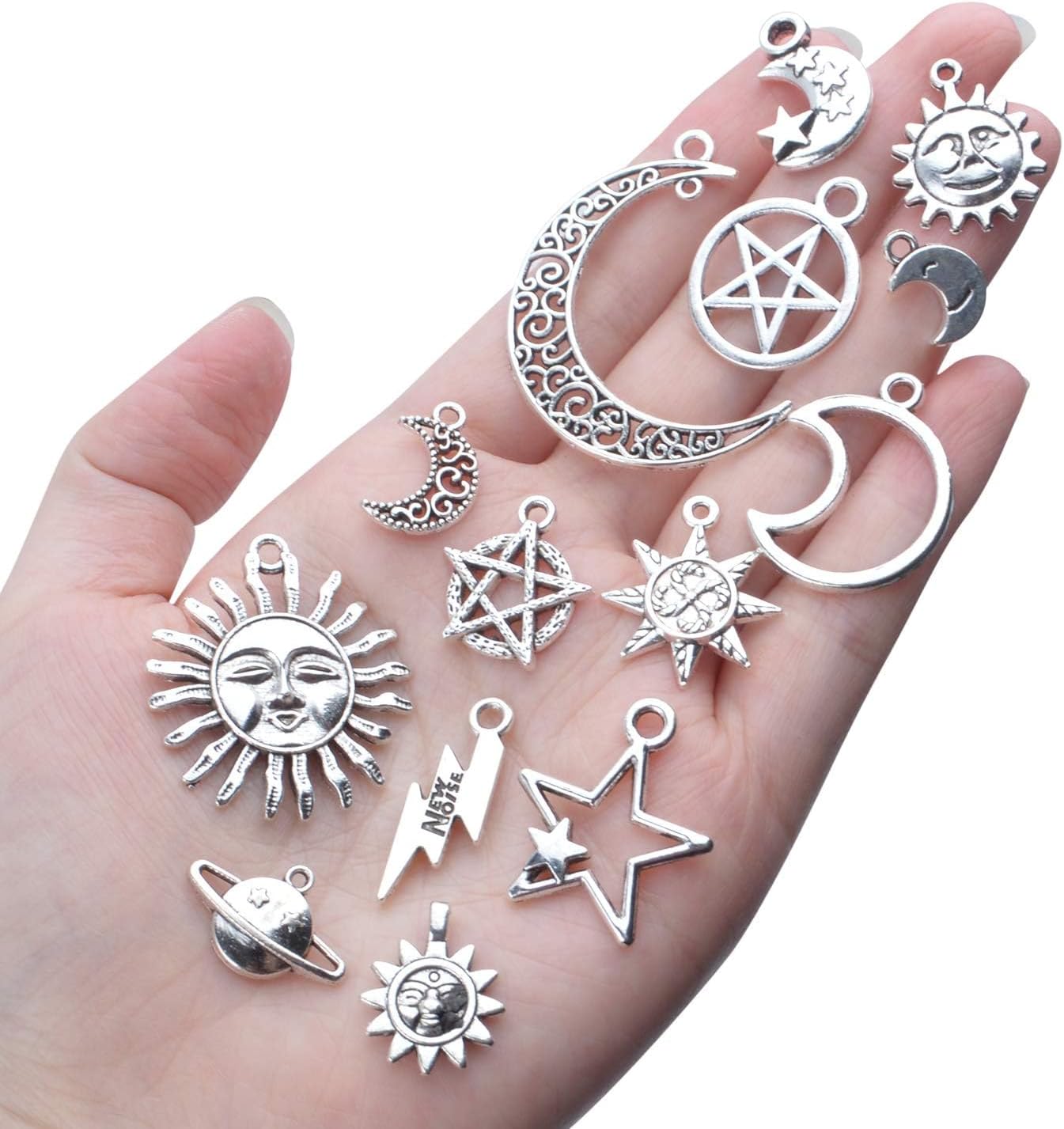 Aylifu 69 Pieces Antique Silver Alloy Moon Star Sun Charms Pendants Celestial Pendants Jewelry Findings for Necklace Bracelet Jewelry Making, 23 Styles - Image 2