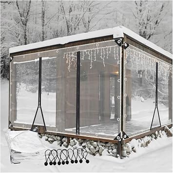 Outdoor Waterproof Curtain Transparent Plastic Tarpaulin with Zip Doors PVC Heavy Duty Waterproof Tarpaulin Side Panels for Pergola, Porch3x3m/9.8x9.8ft