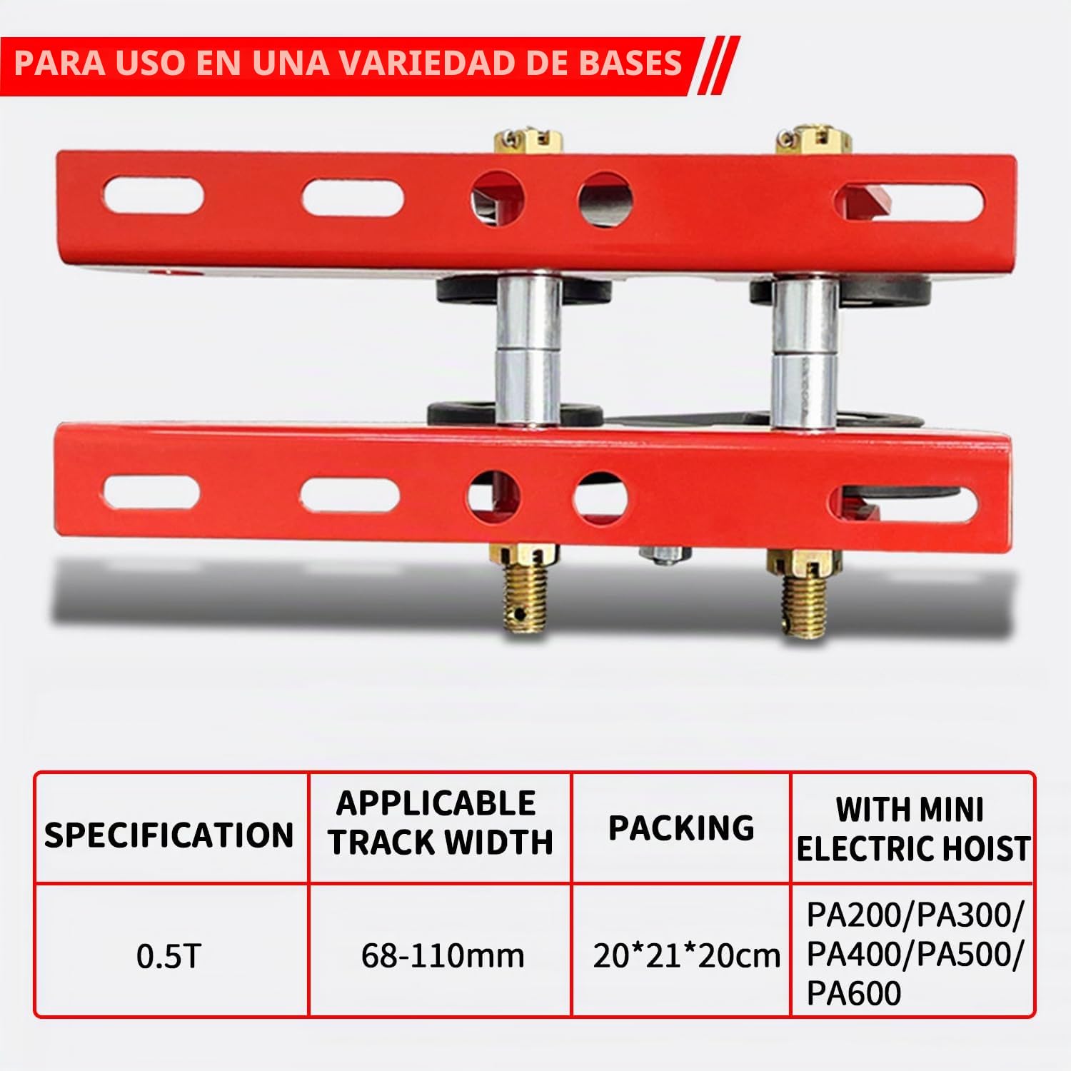 Carretilla hasta 500 kg, grúa 500 kg, vigas I 68-110 mm, suspensión doble, cabrestante ajustable