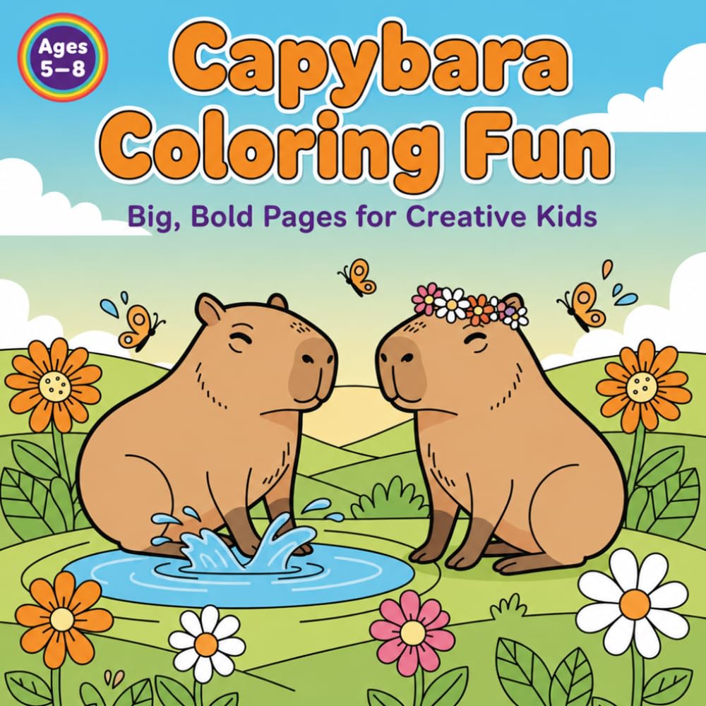 Capybara Coloring Fun: Cute & Easy Capybara Coloring Pages for Kids Ages 5–8 (Coloring books)