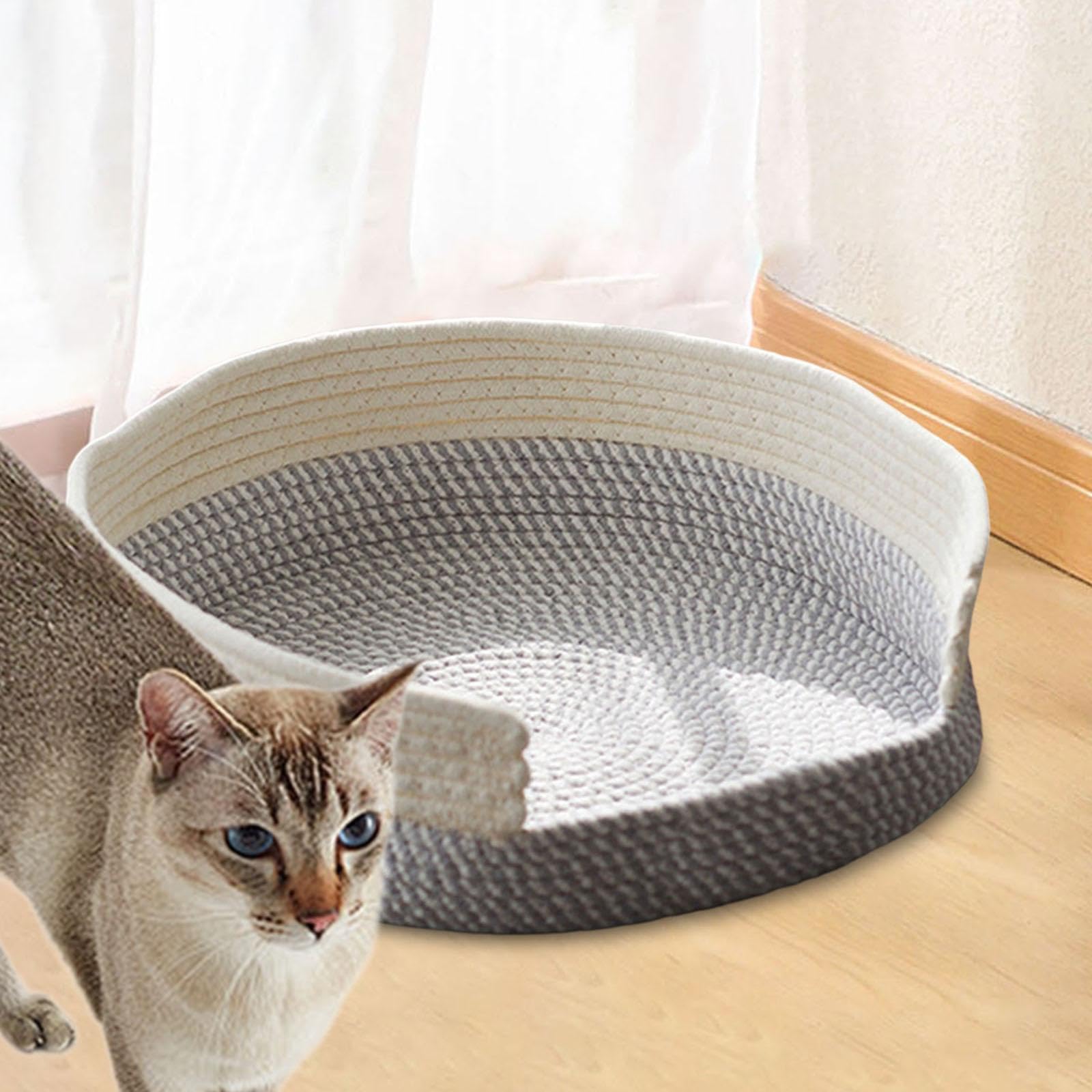 MagiDeal Corde Lit de Chat tissé Basket Chaton lit grincement Griffes hremptable pour Chats Portables lit de Chat gratteur pour Animaux de Compagnie Chats, Vert Blanc