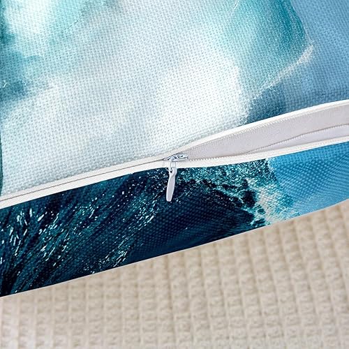 Miniatura 5 de jejeloiu Juego de 2 fundas de almohada de olas marinas de 16 x 16 pulgadas, fundas de almohada suaves de océano azul para decoración de niños,