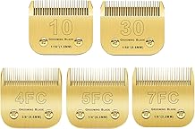 Andis/Oster A5/Wahl KM-10 Series Compatible 5PCS Detachable Dog Clipper Blades Gold-#10, 30, 4FC, 5FC, 7FC