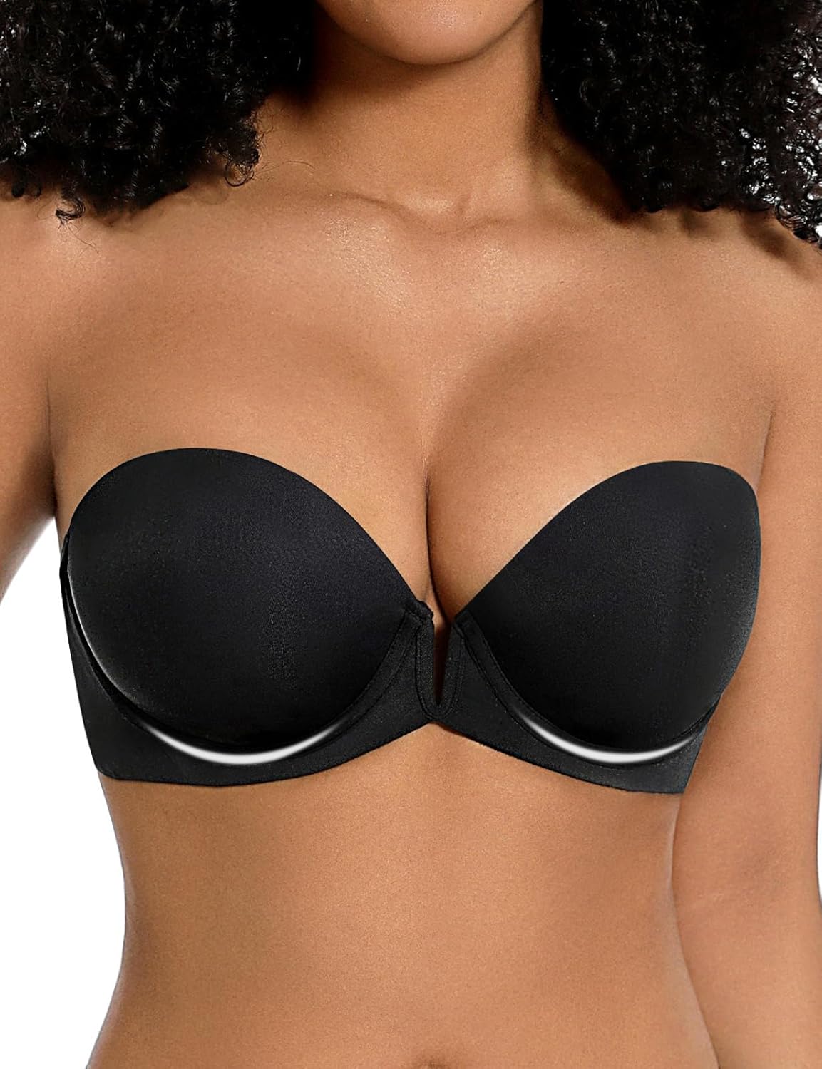 Strapless Push Up Bras for Women Deep Plunge Thick Padded Add 1 Cup Underwire Bra