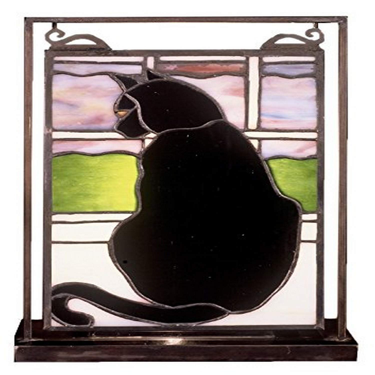 Meyda Tiffany 56834 Cat in Window Lighted Decorative Mini Tabletop Window, 9.5
