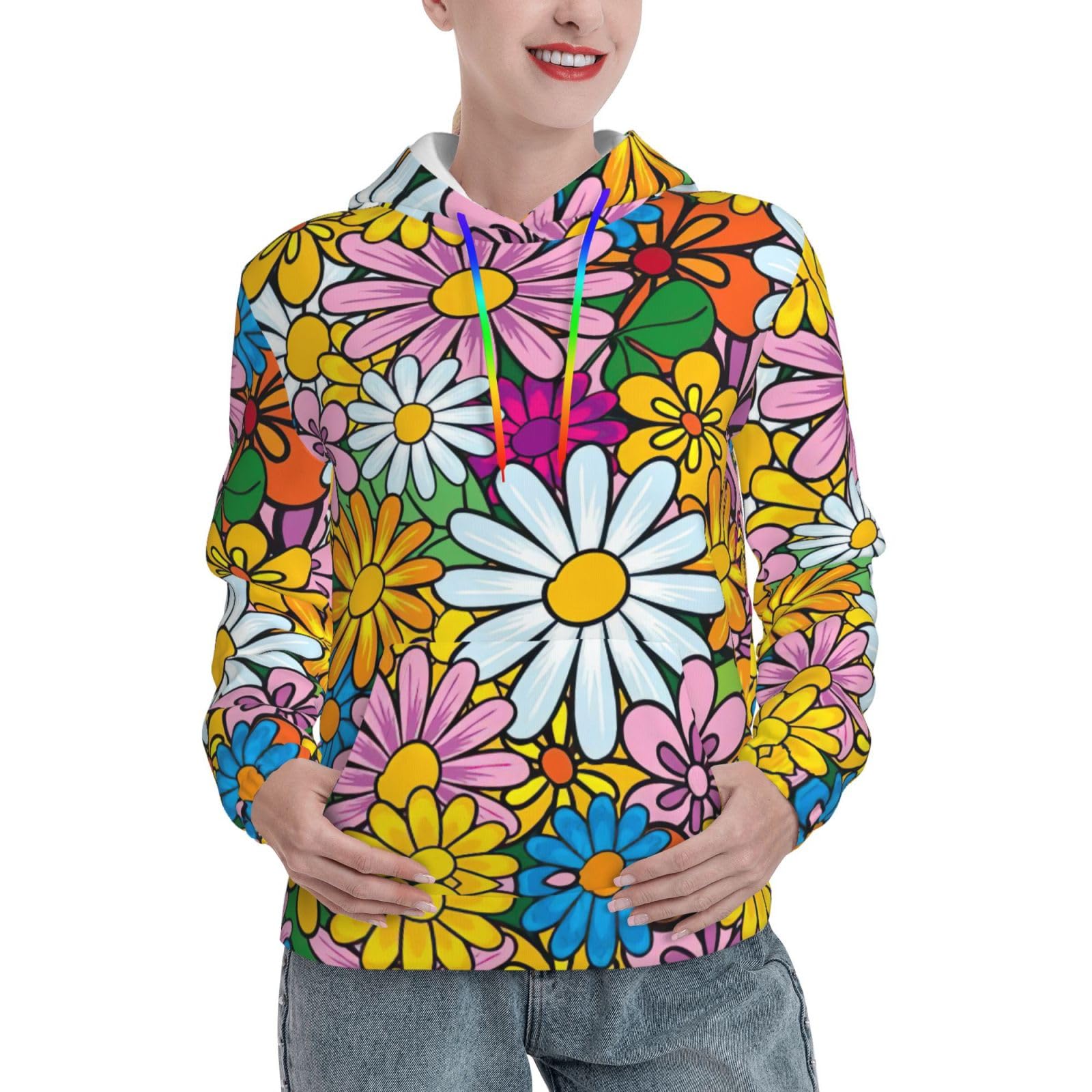 Pull à capuche imprimé fleurs mignonnes idéal pour vos sorties décontractées - 8