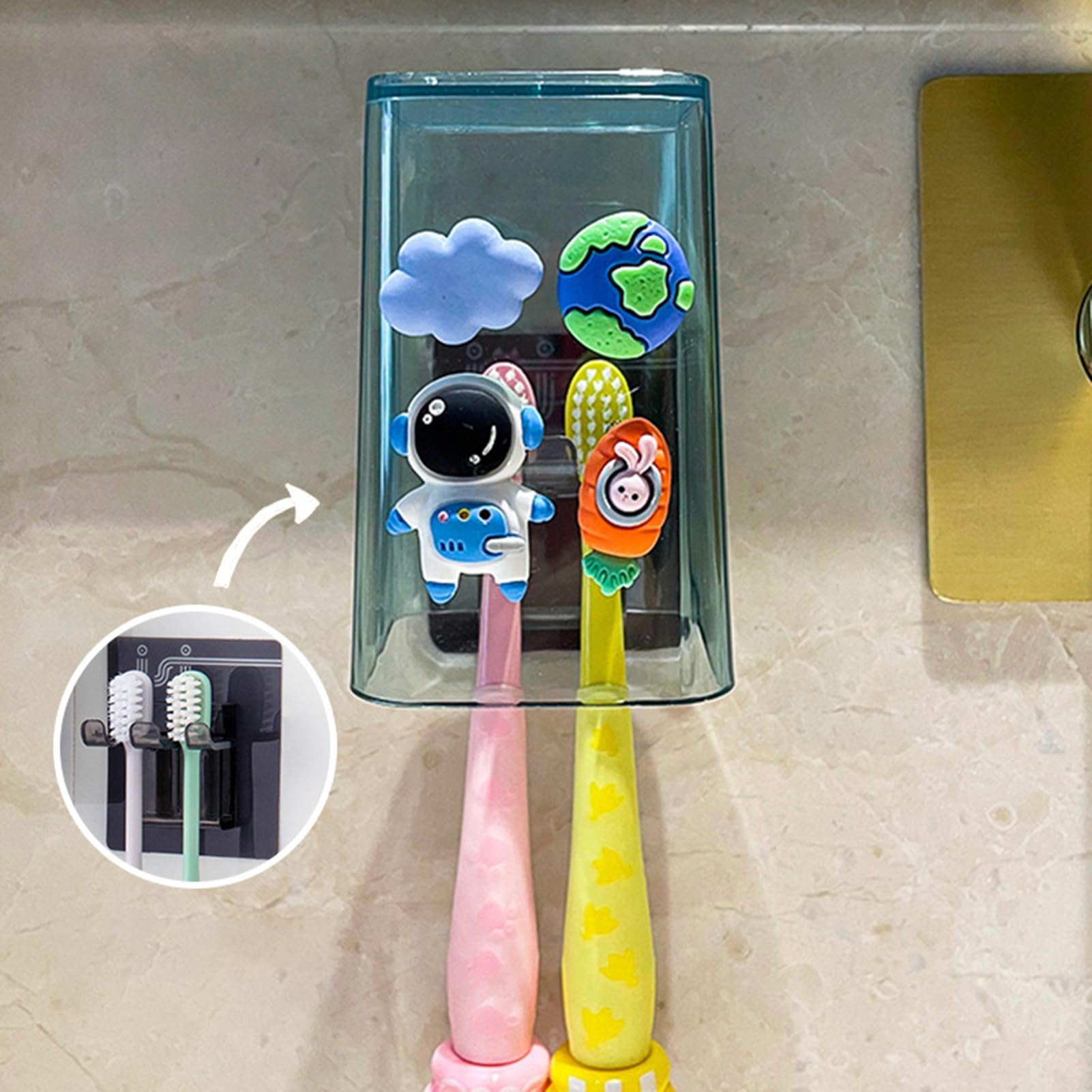 Automatischer Zahnpastaspender für Kinder, 3 Zahnbürstenhalter, große Kapazität, multifunktionaler Zahnpasta-Halter, niedlicher wandmontierter Zahnpasta-Spender, Zahnbürsten-Organisation