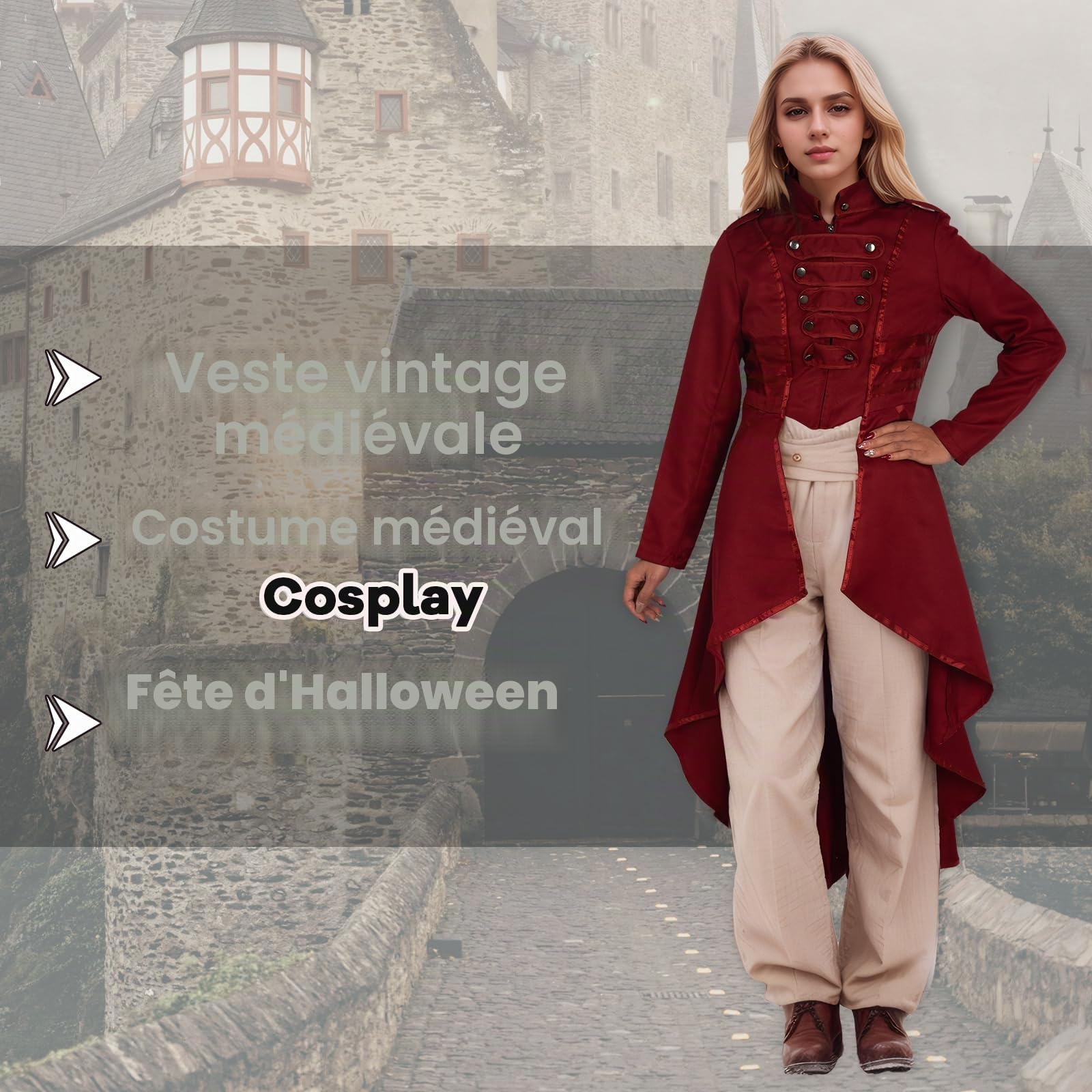 Veste Steampunk pour femme - Style gothique - Palais victorien - Manteaux vintage - Costume d'Halloween - Carnaval - Fête - Cosplay
