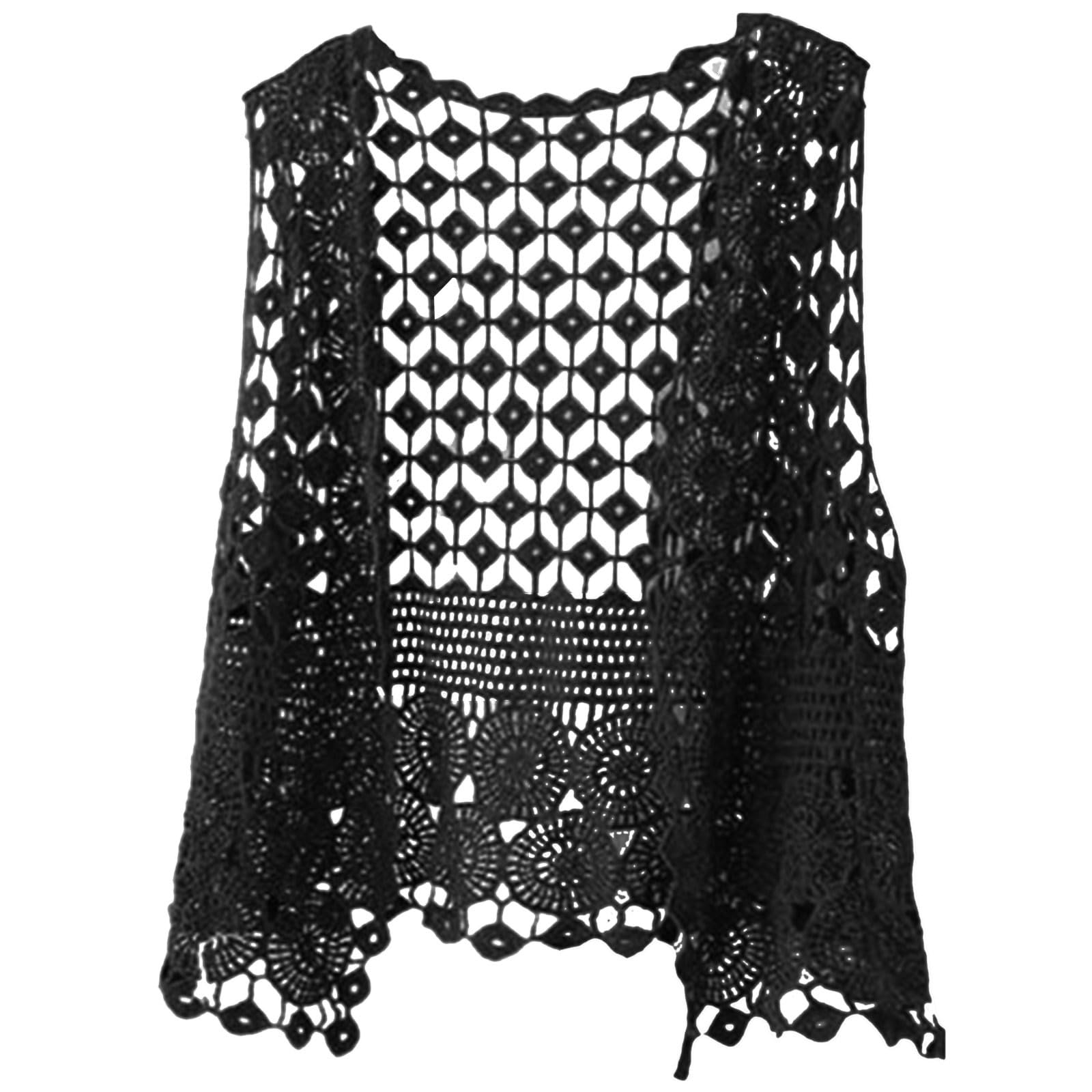Gilet Sans Manche Crochet Femme 2026 en Dentelle Ajourée, Gilet Léger Ouvert Bohème pour Été Plage Superposition sur Tops et Robes Modèle Décontracté Respirant Idéal Vacances Balade Estivale Sorties