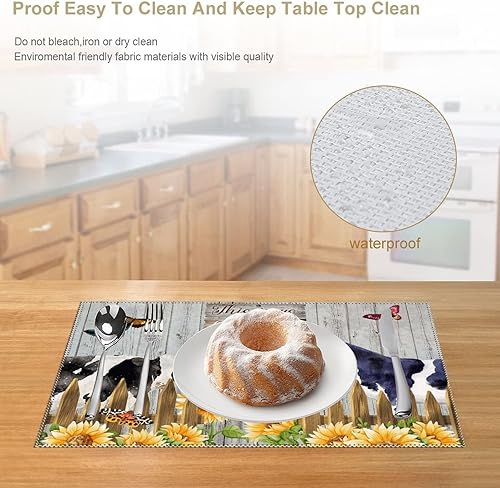 Miniatura 6 de Manteles individuales de girasol de primavera con cita familiar This is Our Life, resistentes a las manchas de calor, antideslizantes, grano de