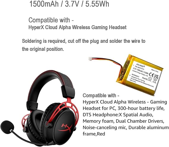 AOLIKES 1500mAh 3.7v Rechargeable Lipo Battery for Corsair HS80 / HS80 RGB Wireless/Void Pro/Virtuoso RGB Wireless XT/SE Wireless Gaming Headset