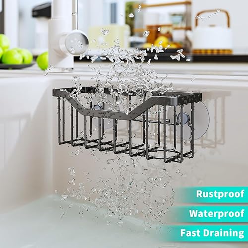 Miniatura 2 de HapiRm Soporte de esponja para fregadero de cocina, organizador de fregadero de dos maneras de instalación con soporte para cepillo, organizador de