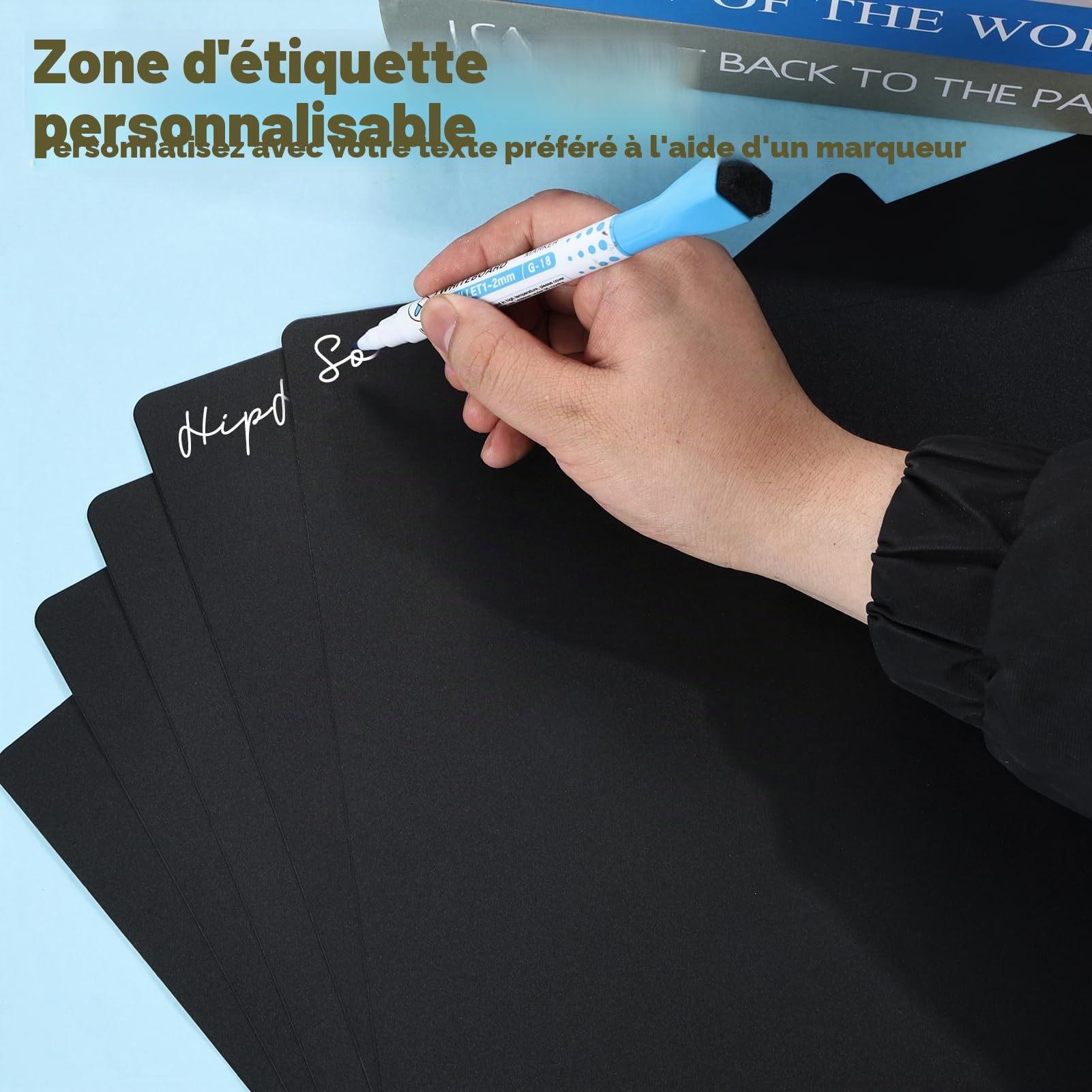 Lot de 50 intercalaires réutilisables en plastique avec onglets, 31,5 x 34 cm, séparateurs de disques vierges à faire soi-même, pour organisation à 33 tr/min (noir)