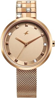 Fastrack Fleek Quartz Analog Beige Dial Rose Gold Stainless Steel Strap Watch for Girls - NT6300WM01