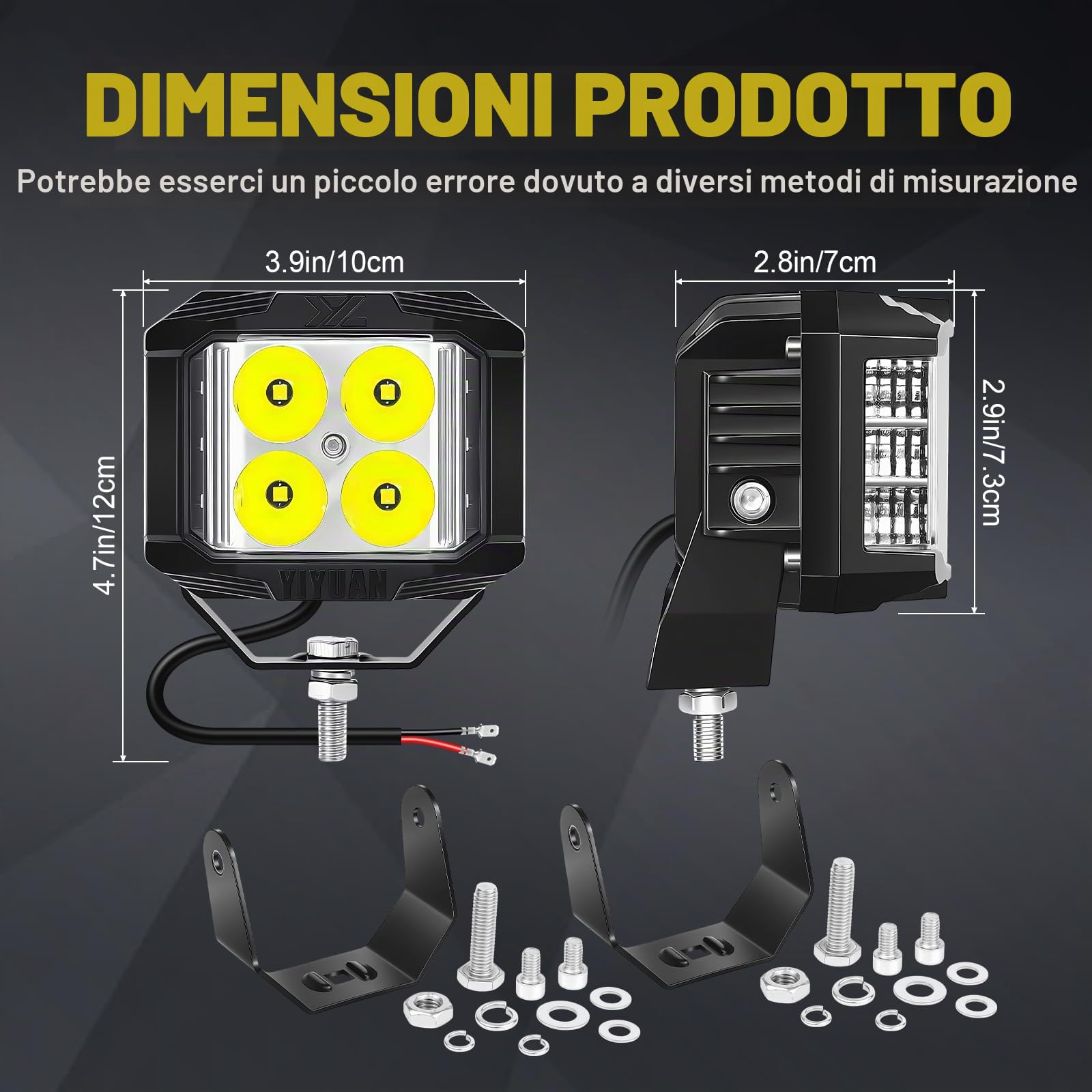 Willpower Faro LED Trattore 10cm 60W Faretto LED Luci di Lavoro Auto | 2PCS Fendinebbia LED 4", Spot, 6000K Bianco, Impermeabile IP67, per 4x4 Barca Camion Agricolo Fuoristrada