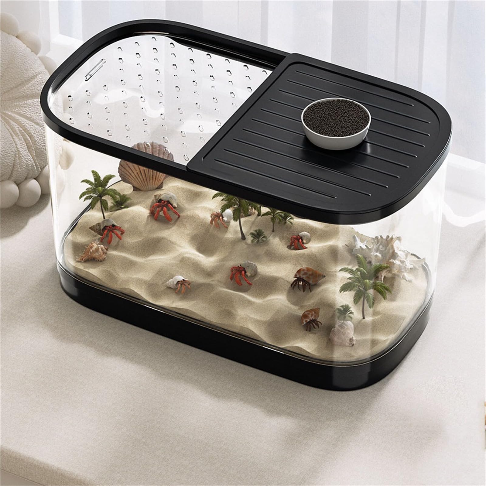 Siedlisko terrarium Skrzynka do karmienia żółwi, mała, dedykowana, odłączana platforma wspinaczkowa Terrarium akwariowe(39.5x22.1x22.5cm)