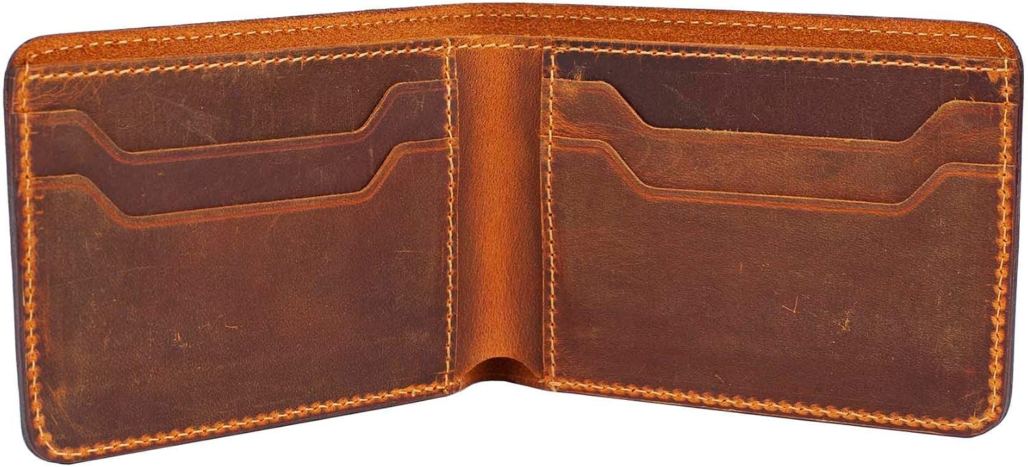 Texas Valley Handmade Slim Leather Wallet for Men - Minimalist Bifold, 100% Genuine (Camel Brown)