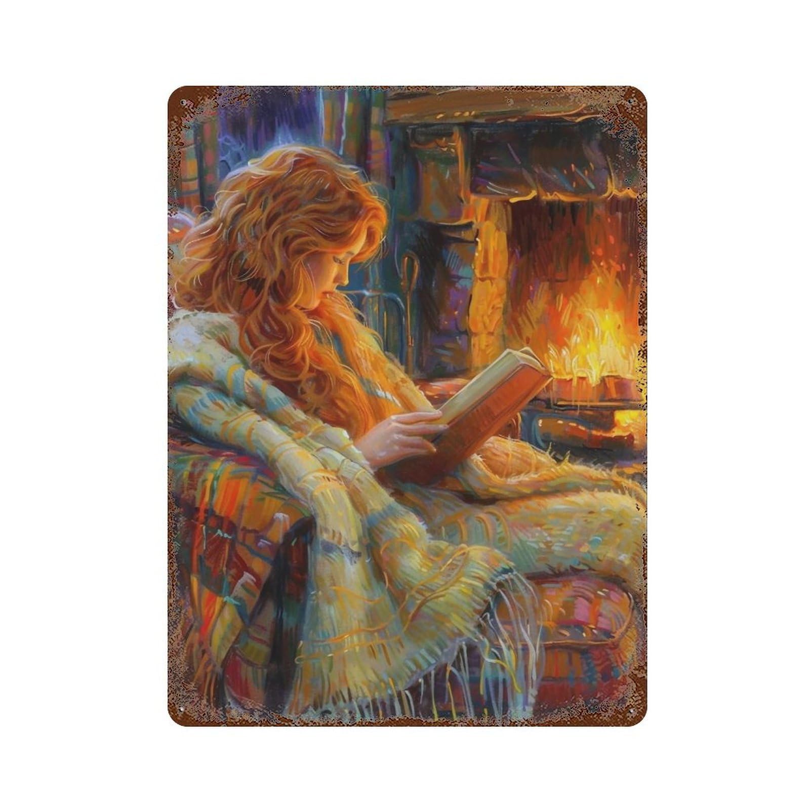Hduryeyryy Multicolour Reading By Firelight 04 Wall Retro Iron Vintage Art Metal Tin Sign Poster Modern Home Cofffee Club Art Bar Shop Decor 40X30cm