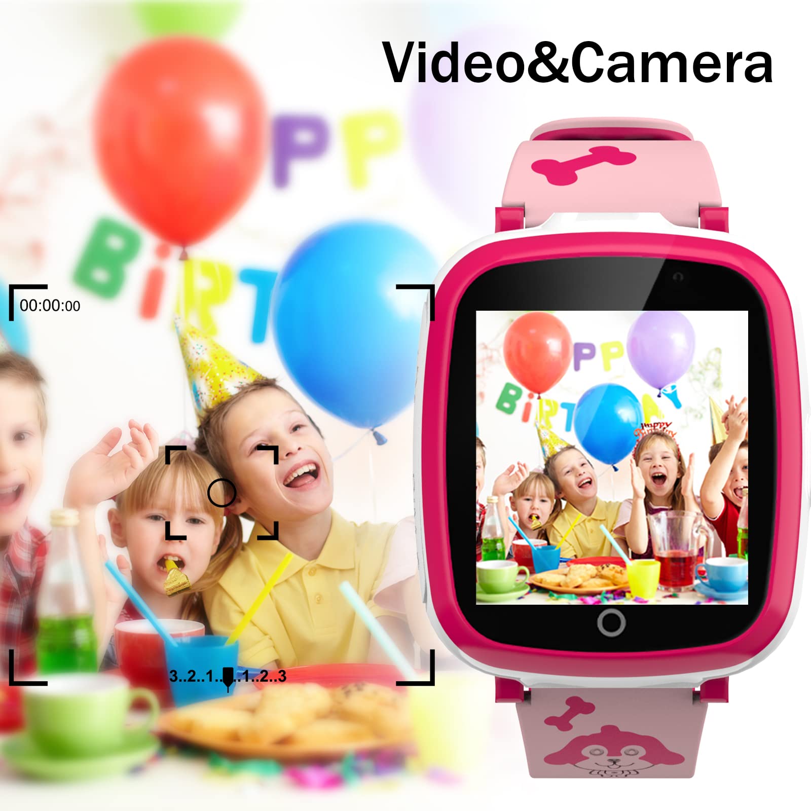 Montre Enfants, Montre Connectée Enfant Fille Garçon, Jouet enfant 3 4 5 6 7 8 9 10 11 12 ans, 6 Jeux, Musique MP3, Caméra, Alarme, SOS, Montre Intelligente 4-12 Ys, Cadeaux pour Filles Garçons (Rose)