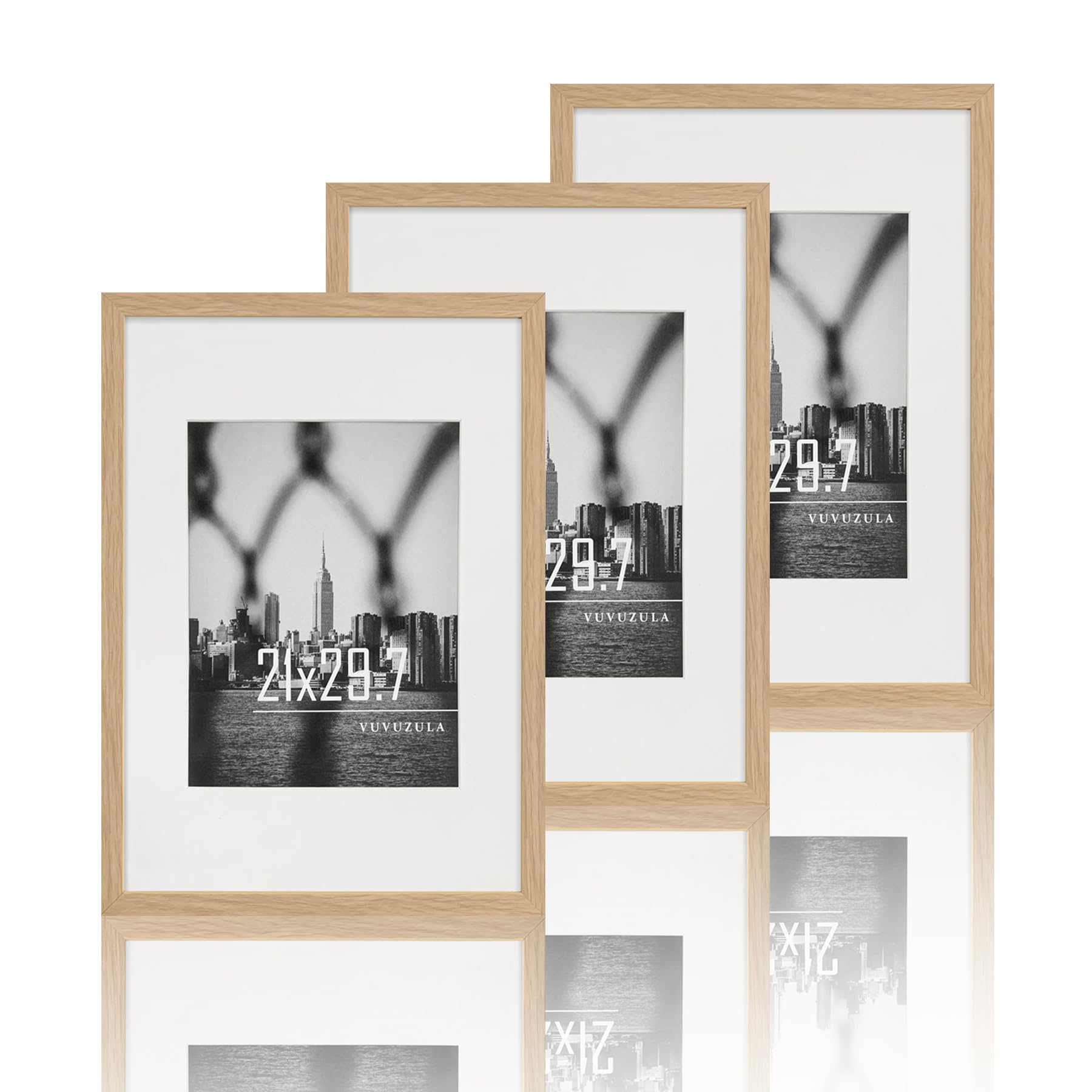 VUVUZULA Bilderrahmen 20x30cm Schwarz 3er Set Fotorahmen Rahmen mit Passepartout Posterrahmen