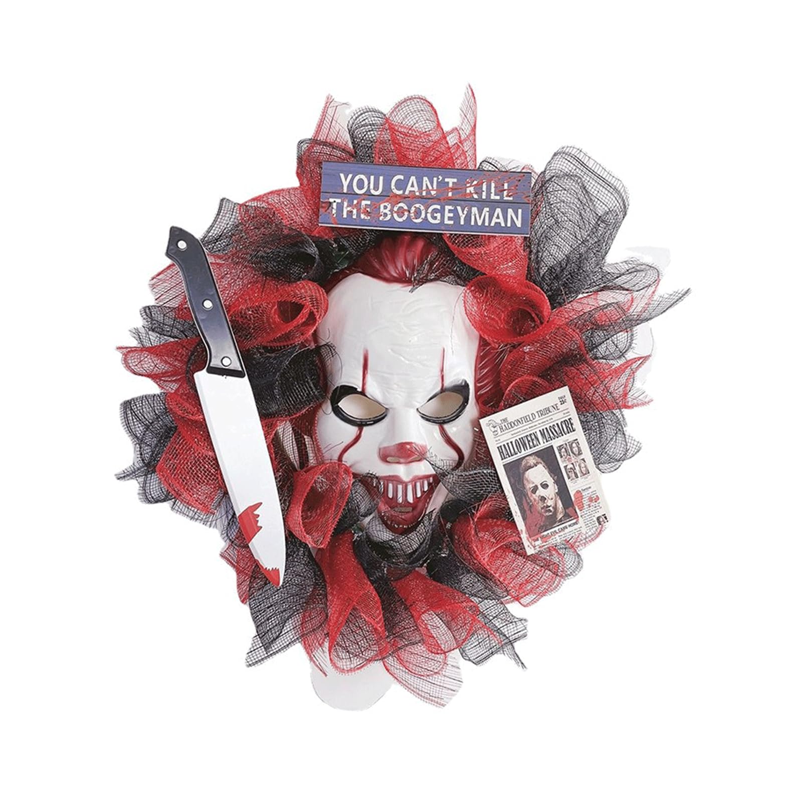 Ghirlanda per Porta d'ingresso Ghirlanda in Tessuto di Halloween 50,8 x 50,8 cm Decorazione per Porta o Finestra di Colore Rosso Include Gancio per Ghirlanda 300 g