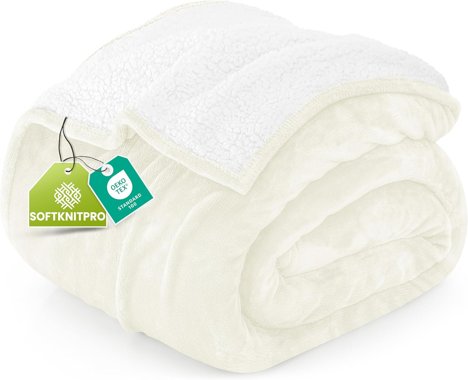 Utopia Bedding Sherpa Blanket Queen Size (Ivory, 90x90 Inches) - Soft Lightweight Plush Fleece Reversible Blanket for Bed, Sofa, Couch, Camping and Travel