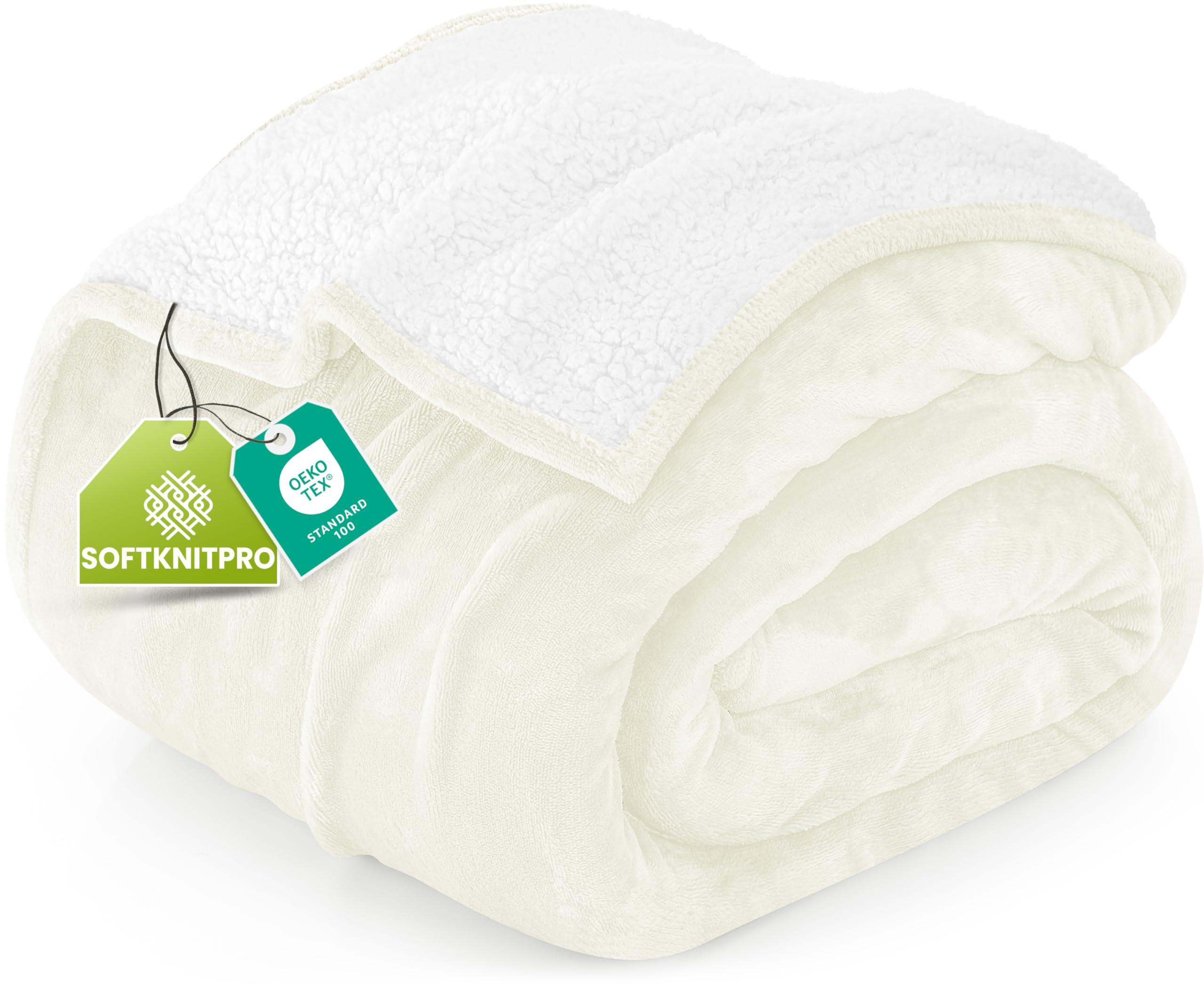 Bedding Sherpa Blanket California King Size (Ivory, 102x96 Inches) - Soft Plush Fleece Reversible Blanket for Bed, Sofa, Couch, Camping and Travel